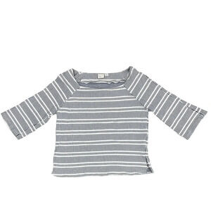 Anthropologie Postmark Square Neck Flare Sleeve Blue White Striped Top - Size L